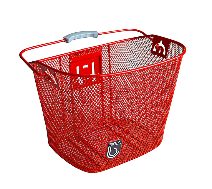 A red quick release bike basket