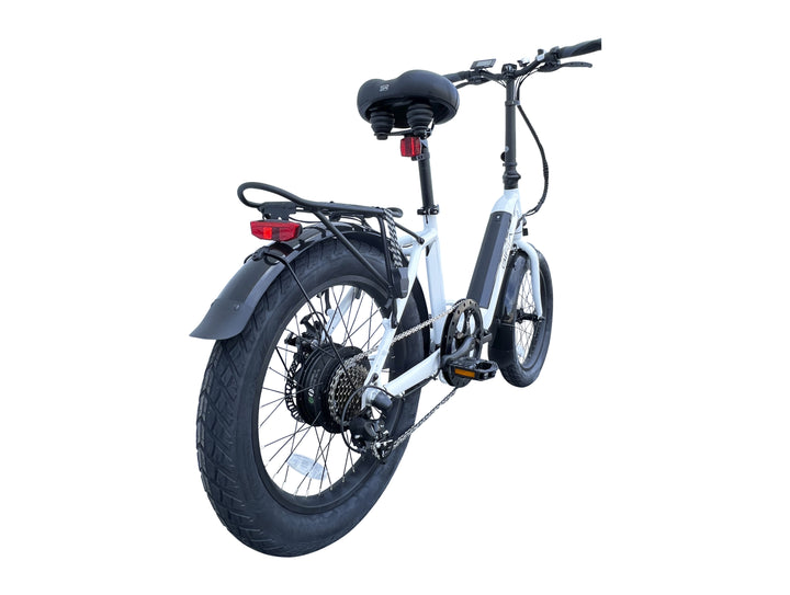 White Electric Step-Through Folding bike rear view