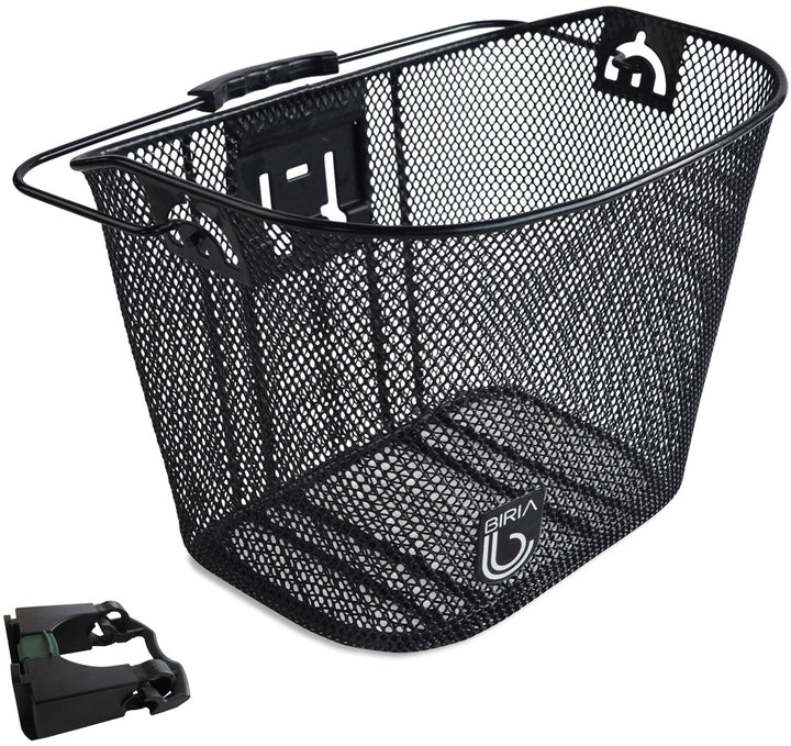 A black quick release bike basket