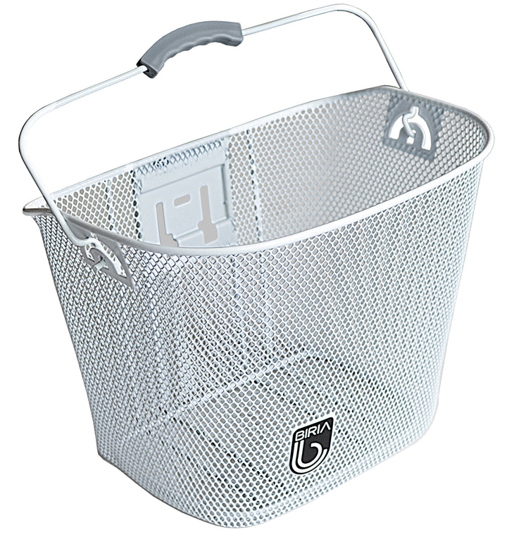 A white quick release bike basket