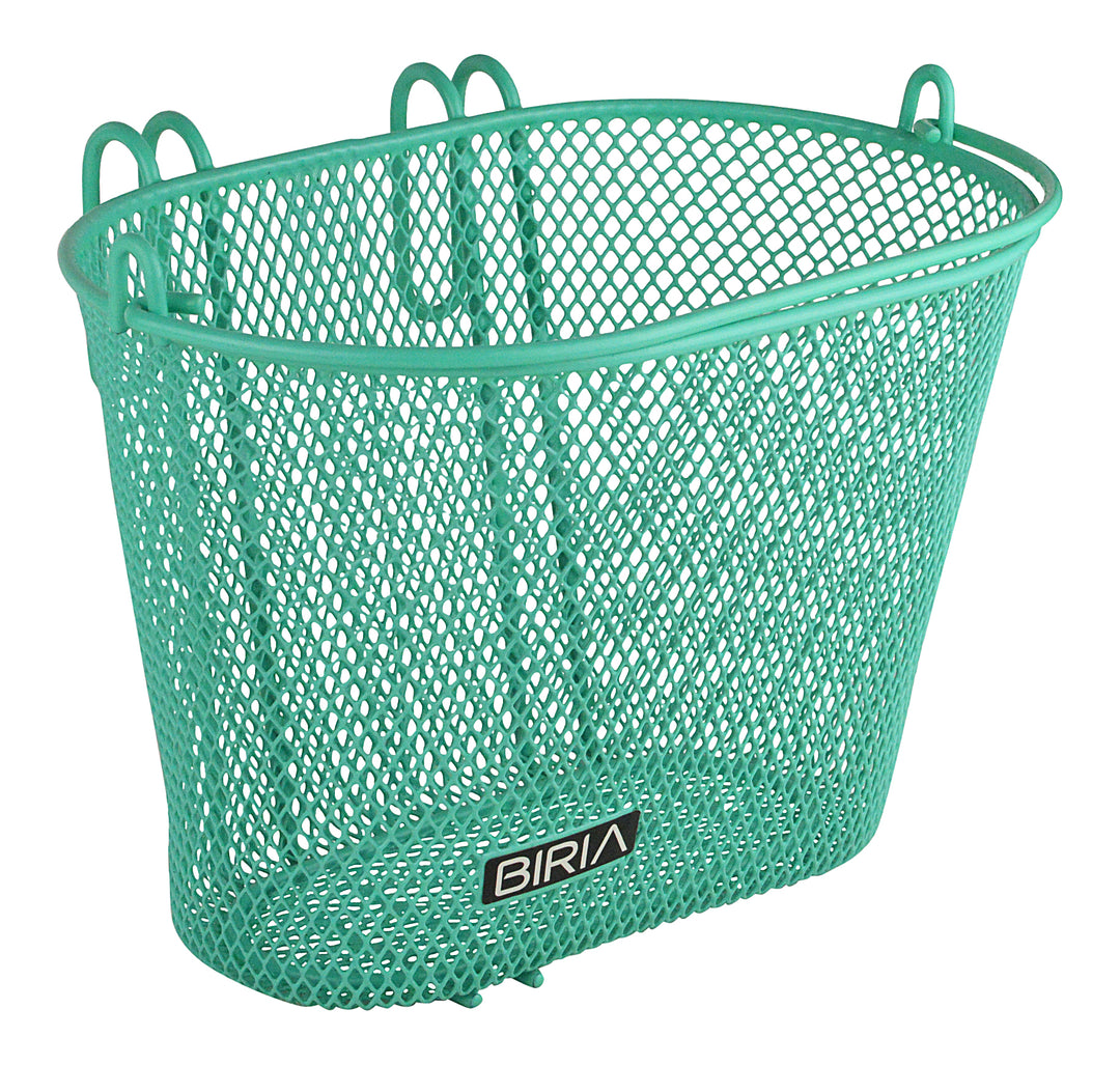 teal children's bike basket front side view