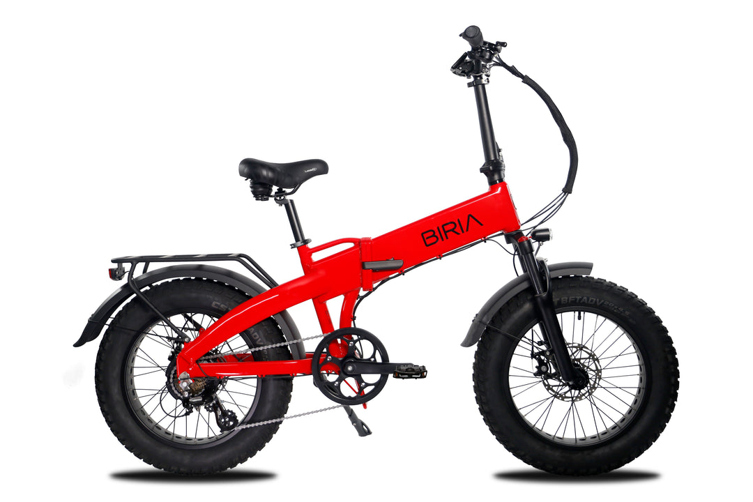 Red electric folding bike with torque sensor