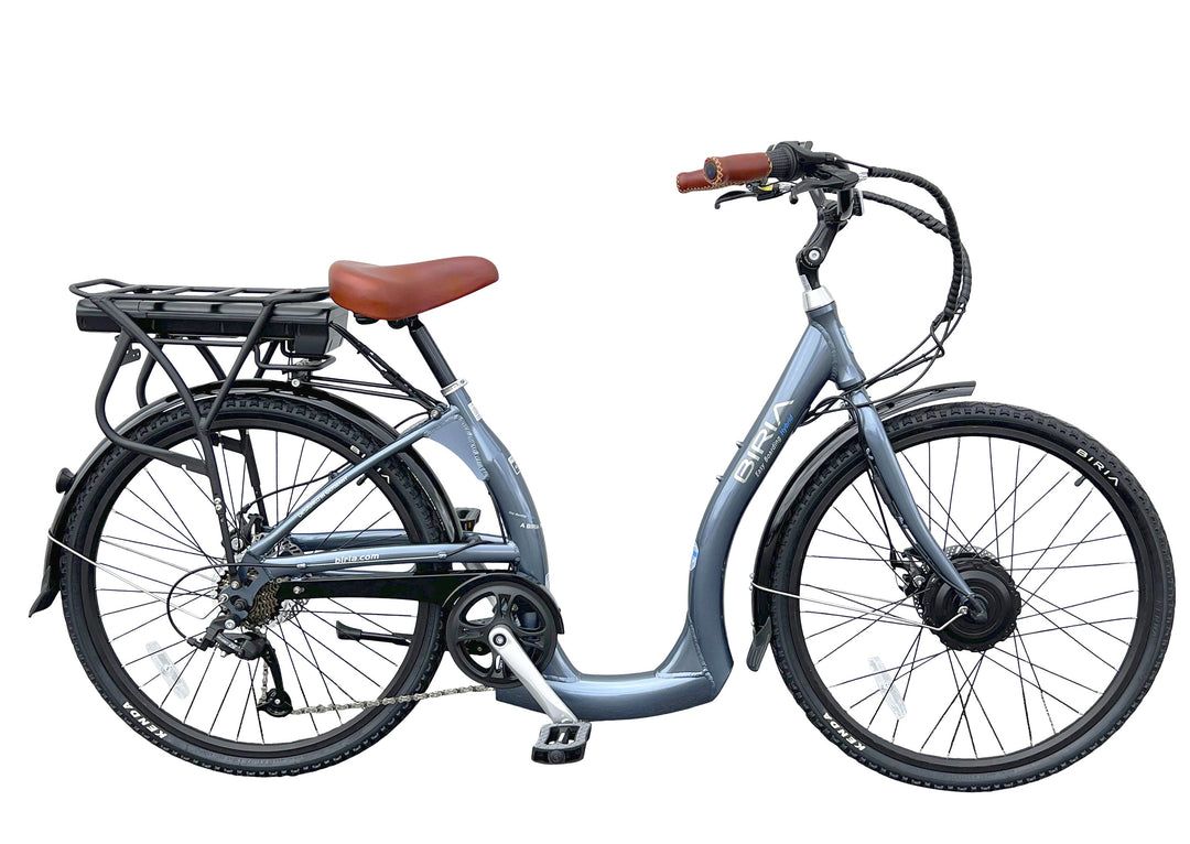 A steel blue electric easy board bike