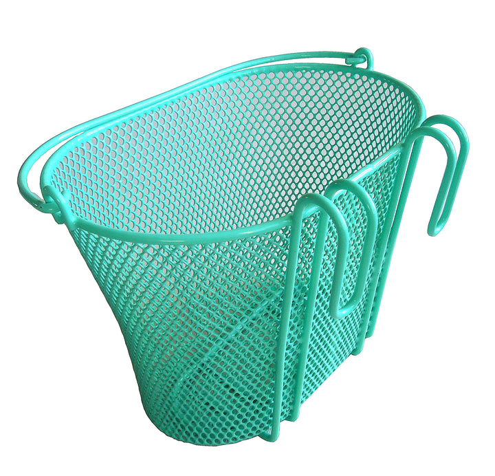 teal children's bike basket rear side view