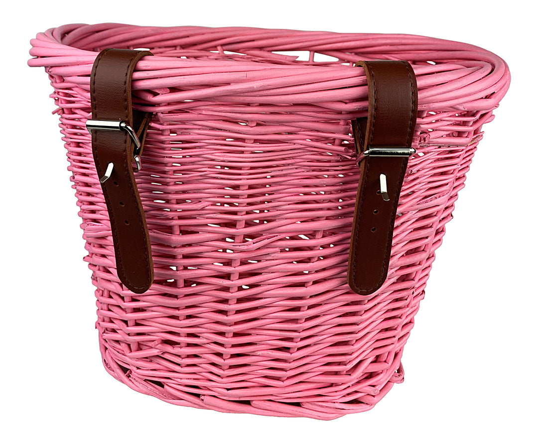 Pink wicker bike basket rear view