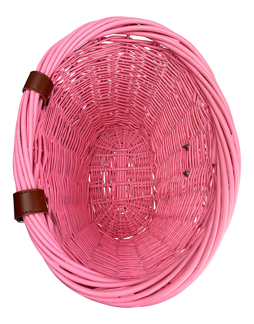 Pink wicker bike basket top view