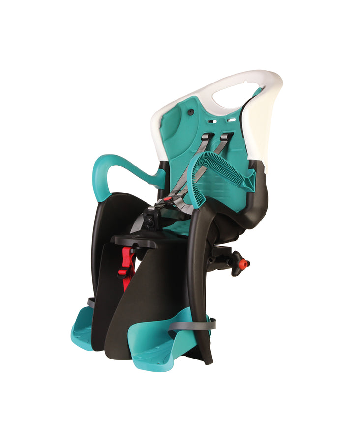 Teal bike child seat front side