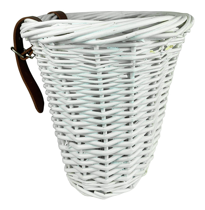 White wicker bike basket side view