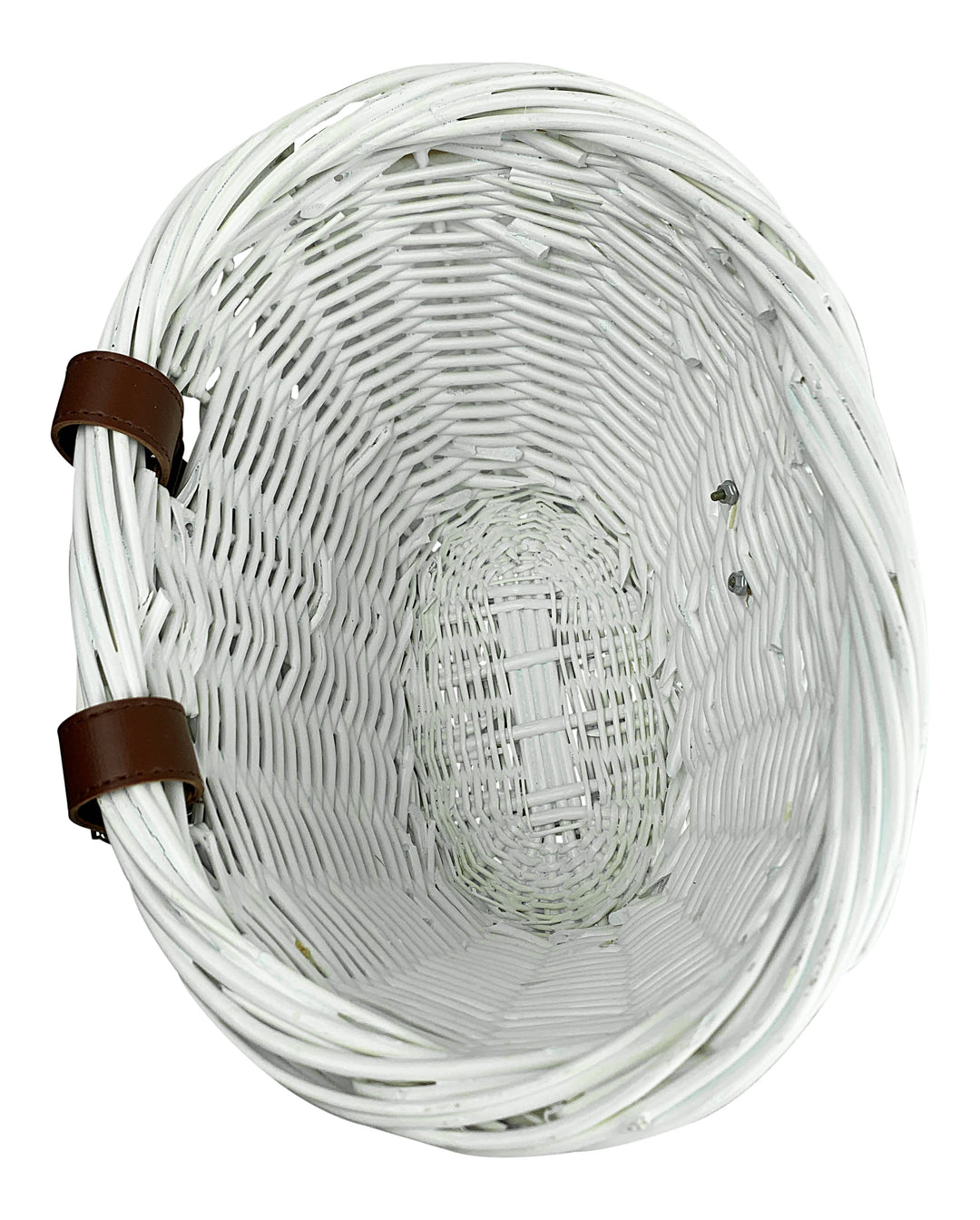 White wicker bike basket top view